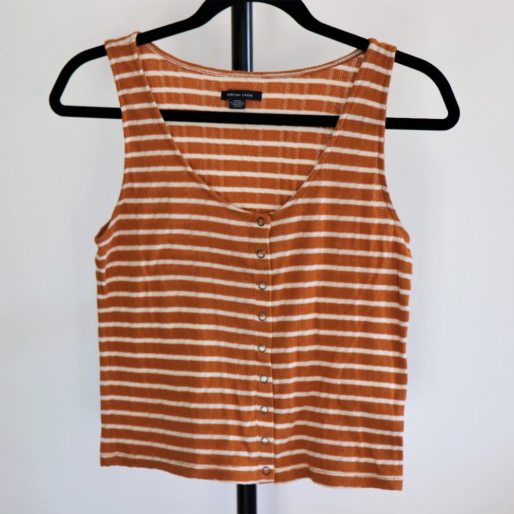 Orange + White Stripped American Eagle Tank Top